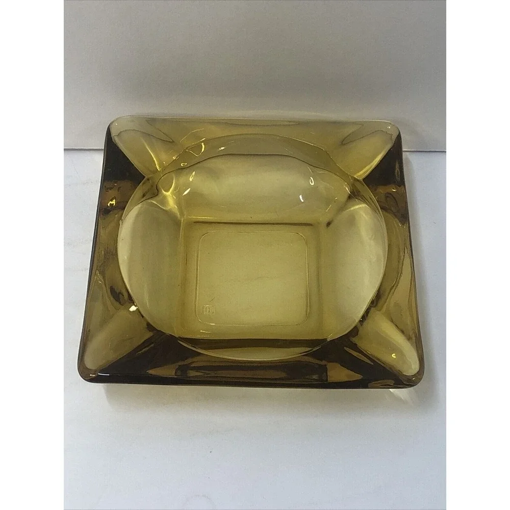 Ashtray Glass‎ Cigar Cigarette Anchor Hocking Amber Yellow 4 Slot 4.75